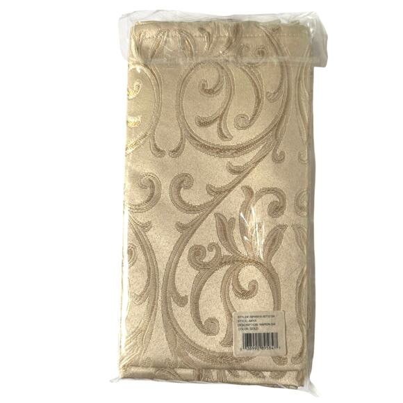 Waterford Linens Anya Tablecloth 90” Round + 4 Napkins Set Polyester Gold Design - Picture 6 of 8